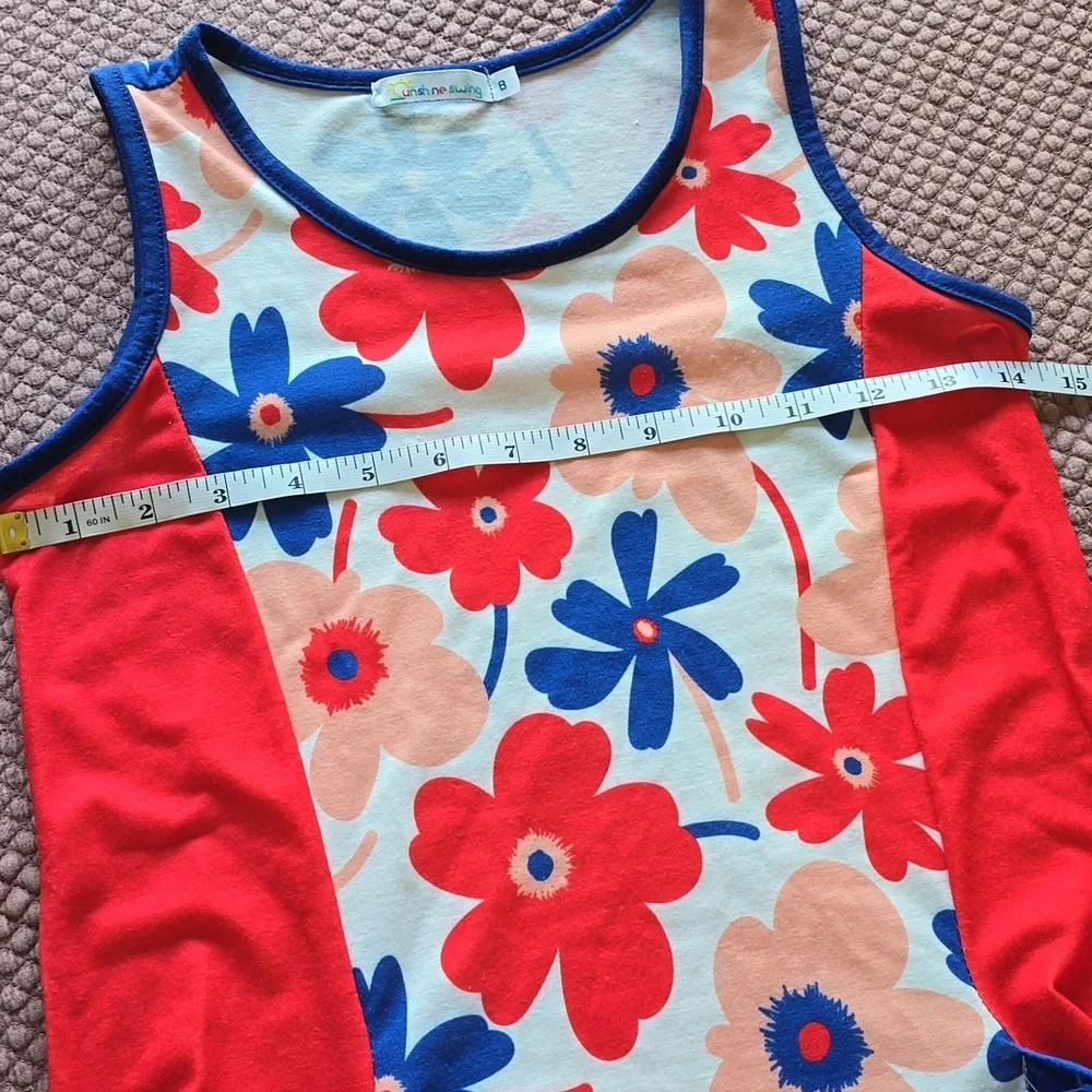 Sunshine Swing Floral Sleeveless Dress with Red and Blue Accents - Picture 7 of 10
